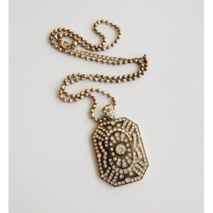 PA CN COUTURE ART DECO STYLE LARGE GOLD TONED & RHINESTONES PENDANT NECKLACE